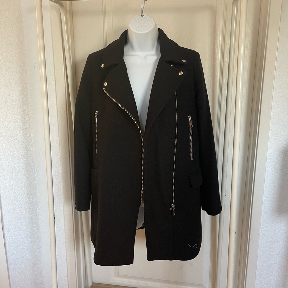 Mango Wool Blend Casual Heavy Moto Jacket Coat XXS preowned